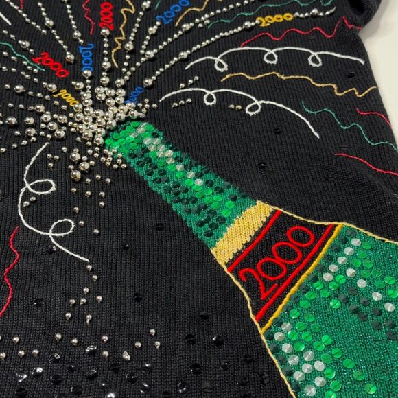 VTG Y2K Susan Bristol Hand Embroidered New Year’s Eve Party Sweater Women Size M - Picture 5 of 12